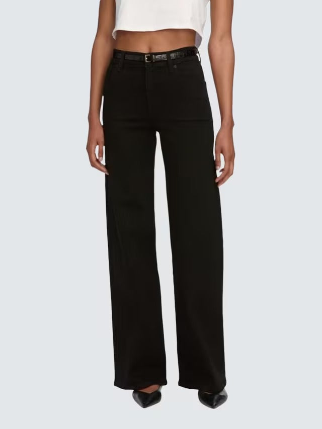 FRAME Women's Slim Palazzo High Rise Wide Leg Stretch Jeans Black - Size 27
