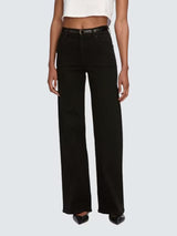 FRAME Women's Slim Palazzo High Rise Wide Leg Stretch Jeans Black - Size 27
