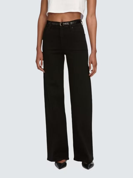 FRAME Women's Slim Palazzo High Rise Wide Leg Stretch Jeans Black - Size 27