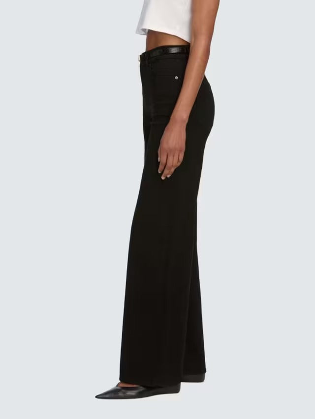 FRAME Women's Slim Palazzo High Rise Wide Leg Stretch Jeans Black - Size 27