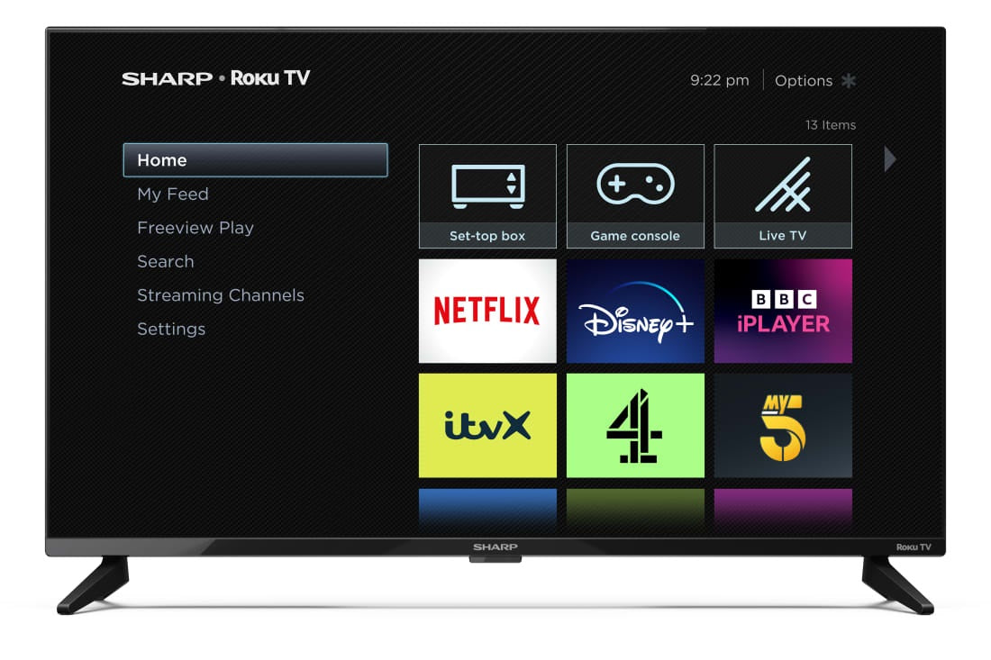 Sharp T-C32FDPKF1FB 32" HD Ready Dolby Audio Frameless Roku Smart TV - Black - Kazoop 