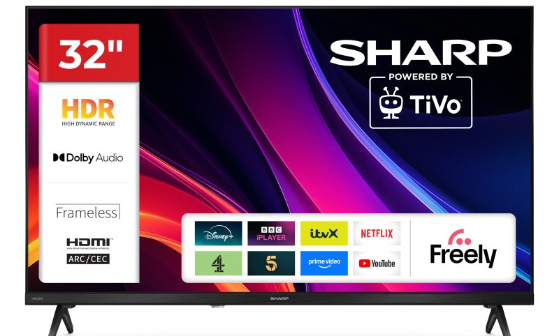 Sharp 32HE2045K Frameless HDMI Wi-Fi HDR LED HD 32'' Smart TV - Black