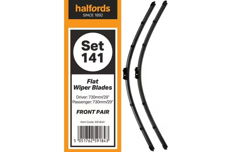 Halfords Flat Wiper Blade Set 141 Front Pair 730mm/29"x2 Twin Pack Black