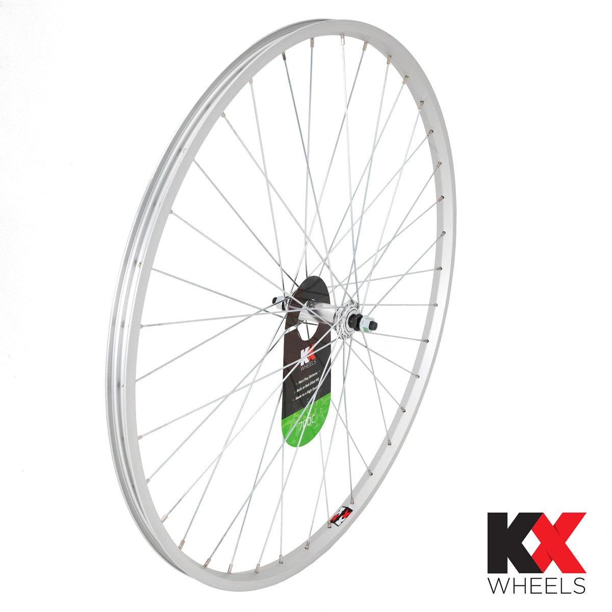 KX Hybrid 700C Road Front Bike Wheel Single Wall Rim Brake Solid Axle Silver
