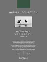 John Lewis Natural Hungarian Goose Down 3in1 Single Duvet 13.5 Tog (4.5 + 9)