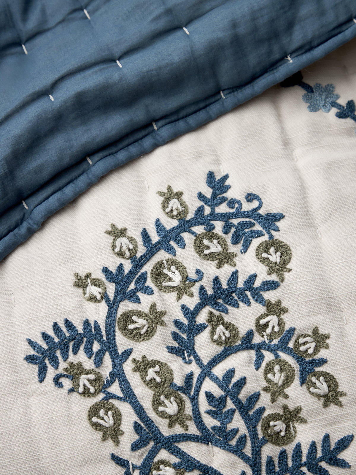 John Lewis Pomegranate Tree Cotton Botanical Print Quilt 220 x 220cm - Blue