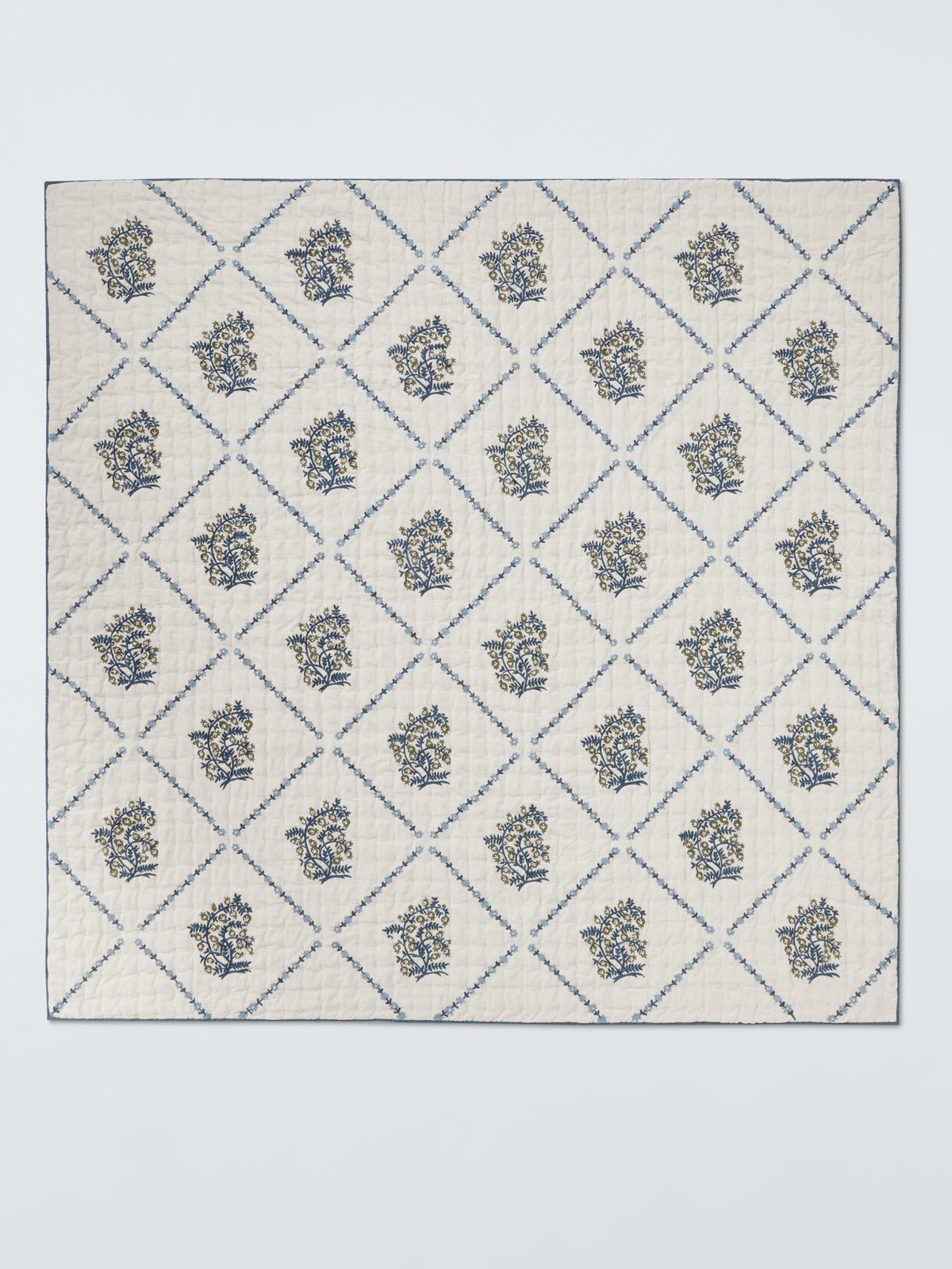 John Lewis Pomegranate Tree Cotton Botanical Print Quilt 220 x 220cm - Blue