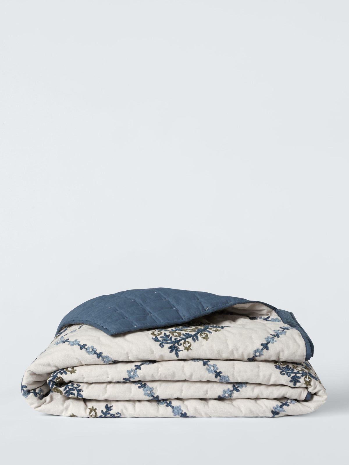 John Lewis Pomegranate Tree Cotton Botanical Print Quilt 220 x 220cm - Blue