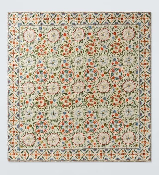 John Lewis Keya Suzani Quilted Cotton & Linen Bedspread 220 x 220cm - Multi