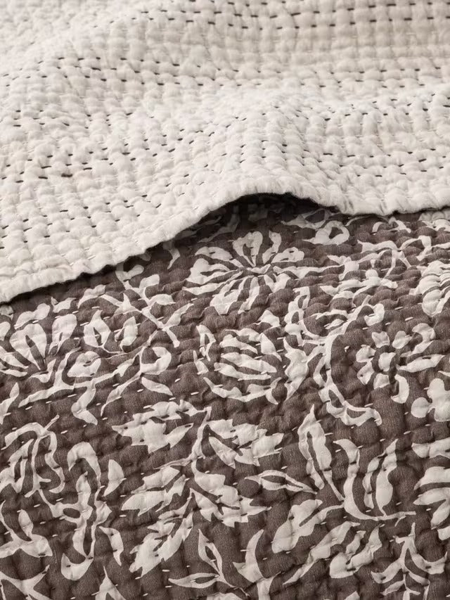 John Lewis Widemar Linen Blend Floral Quilted Bedspread 220 x 220cm - Cocoa