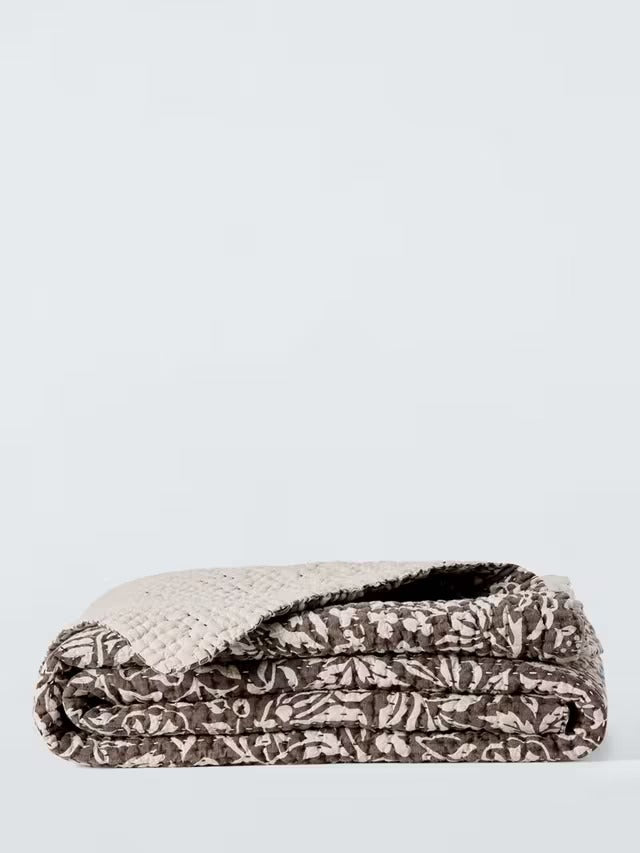 John Lewis Widemar Linen Blend Floral Quilted Bedspread 220 x 220cm - Cocoa