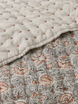 John Lewis Marigold Floral Cotton Quilted Bedspread 220 x 220cm - Grey Mid