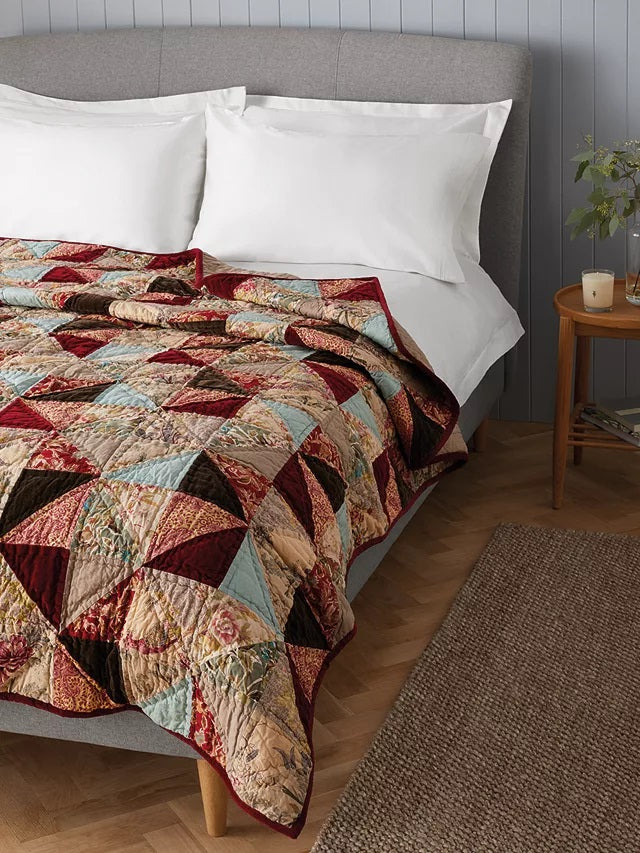 John Lewis Patchwork Quilted Cotton Bedspread 250 x 260cm - Ruby/Multi - Kazoop 