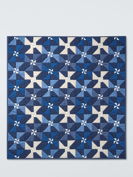 John Lewis Viento Patchwork Quilted Bedspread 220 x 220cm King Size - Blue
