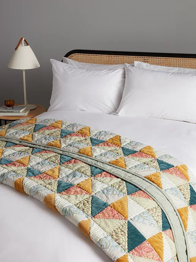 John Lewis Velvet Patchwork Quilted Cotton Bedspread L260 x W250cm - Kazoop 