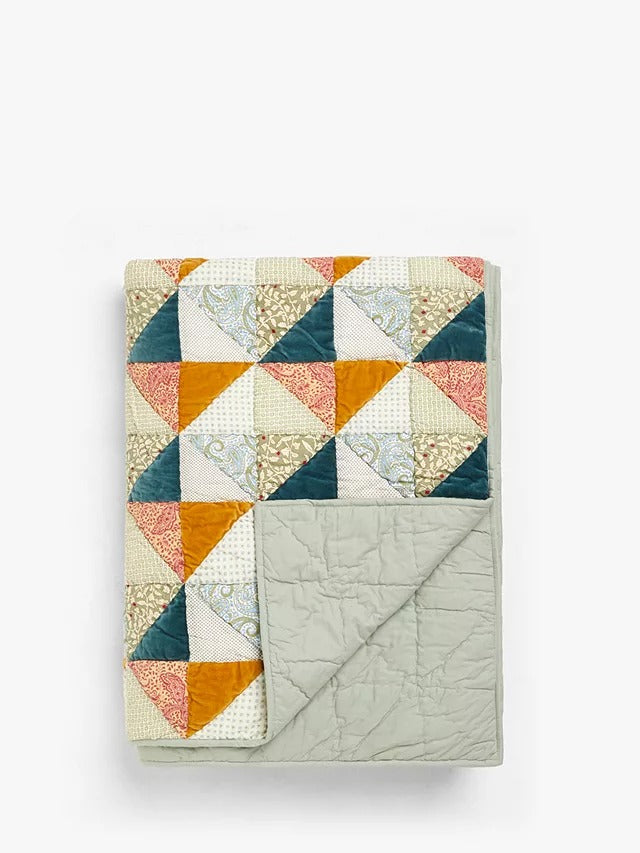 John Lewis Velvet Patchwork Quilted Cotton Bedspread L260 x W250cm - Kazoop 