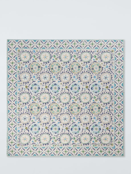John Lewis Keya Suzani Reversible Linen 220 x 220cm Quilted Bedspread - Blue
