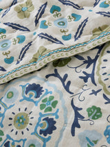 John Lewis Keya Suzani Reversible Linen 220 x 220cm Quilted Bedspread - Blue