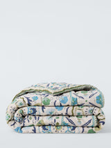 John Lewis Keya Suzani Reversible Linen 220 x 220cm Quilted Bedspread - Blue