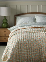 John Lewis Aria Floral Reversible Quilted Bedspread 220 x 220cm - Terracotta - Kazoop 