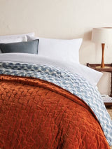 John Lewis Nyra Cotton Velvet Quilted Bedspread 220 x 220cm - Rust/Blue - Kazoop 
