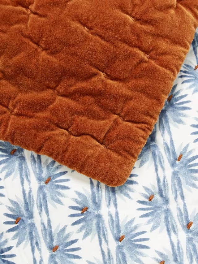 John Lewis Nyra Cotton Velvet Quilted Bedspread 220 x 220cm - Rust/Blue - Kazoop 
