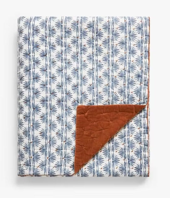 John Lewis Nyra Cotton Velvet Quilted Bedspread 220 x 220cm - Rust/Blue - Kazoop 
