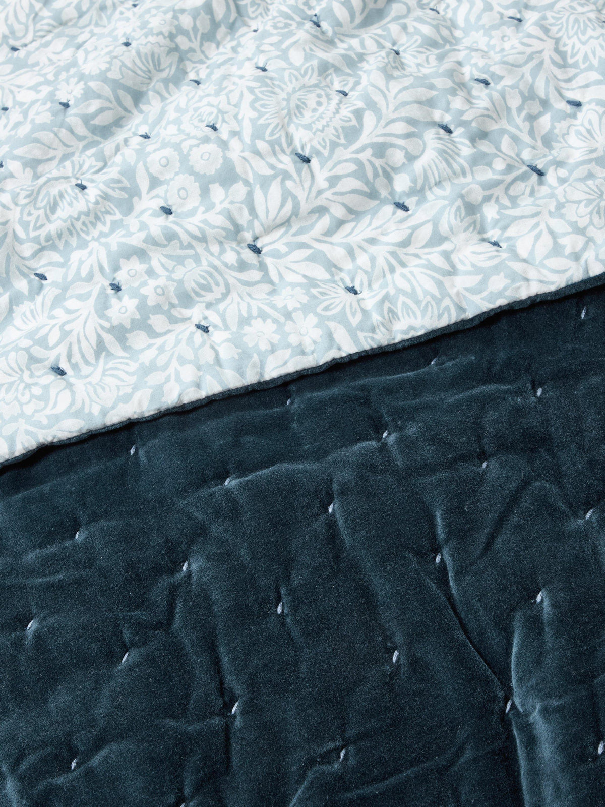 John Lewis Hidcote Cotton Velvet Quilted Bedspread Throw 220x220cm Dark Blue