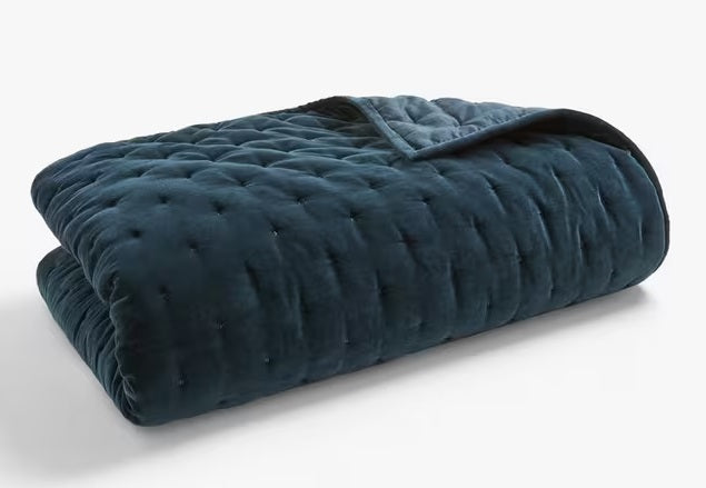John Lewis Cotton Velvet Quilted Bedspread 220 x 220cm - Petrol Blue - Kazoop 
