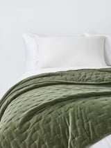John Lewis Cotton Velvet Plain Quilted Bedspread Throw 220 x 220 cm Avocado