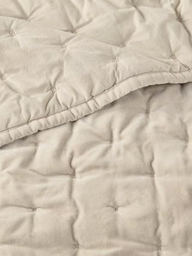 John Lewis Cotton Velvet Quilted Polyfill Bedspread 220 x 220 cm - Putty