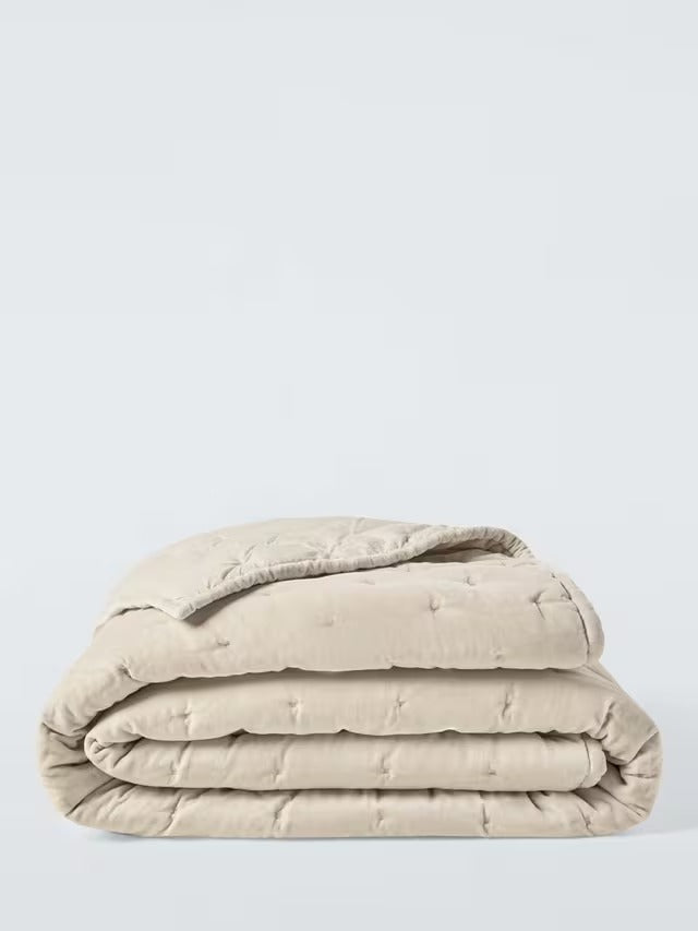 John Lewis Cotton Velvet Quilted Polyfill Bedspread 220 x 220 cm - Putty