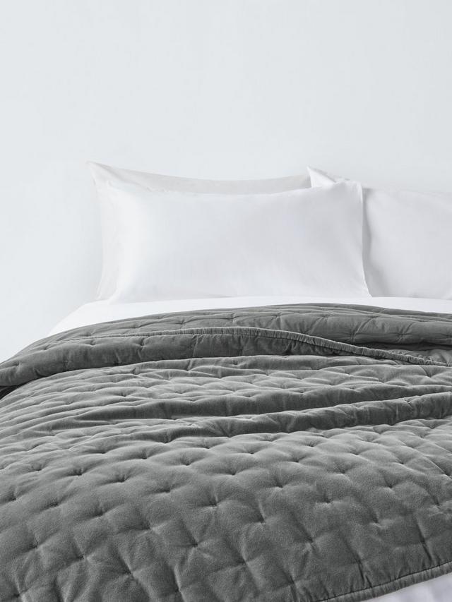 John Lewis Breathable Warm Velvet Quilted Bedspread 220 x 220cm - Steel
