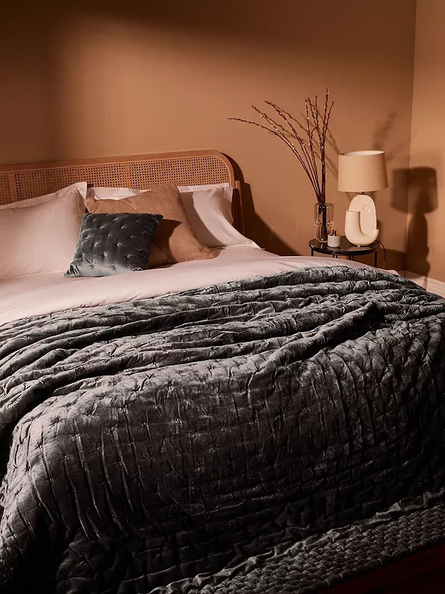 John Lewis Boutique Hotel Velvet Stitch Throw L260 x W250 cm - Steel - Kazoop 