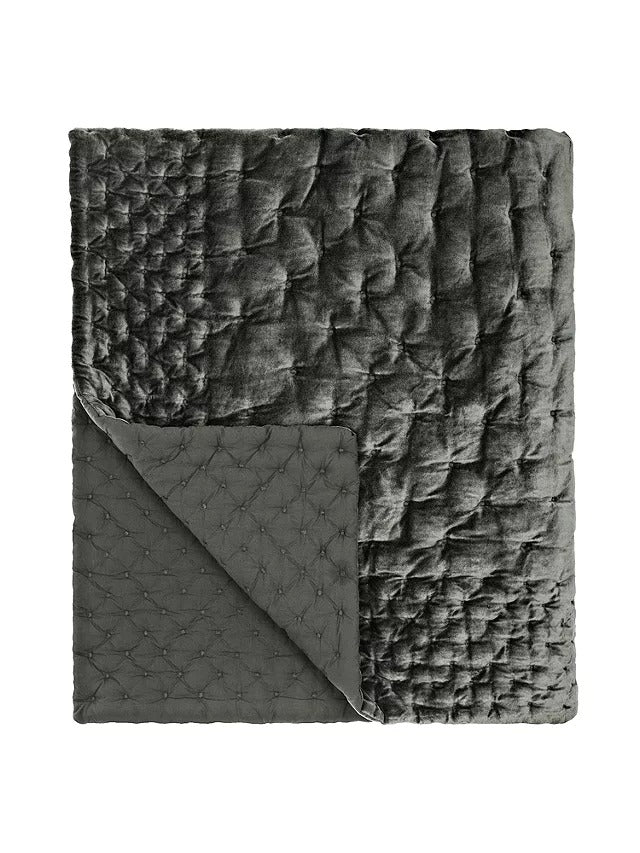 John Lewis Boutique Hotel Velvet Stitch Throw L260 x W250 cm - Steel - Kazoop 