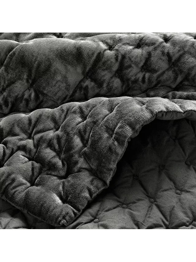 John Lewis Boutique Hotel Velvet Stitch Throw L260 x W250 cm - Steel - Kazoop 