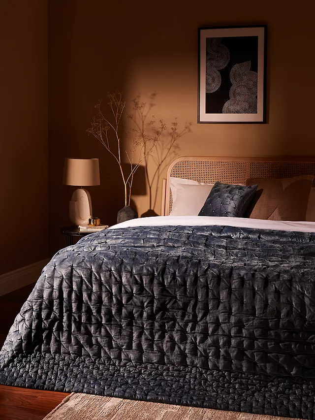 John Lewis Boutique Hotel Velvet Stitch Throw L260 x W250cm - Bluestone - Kazoop 