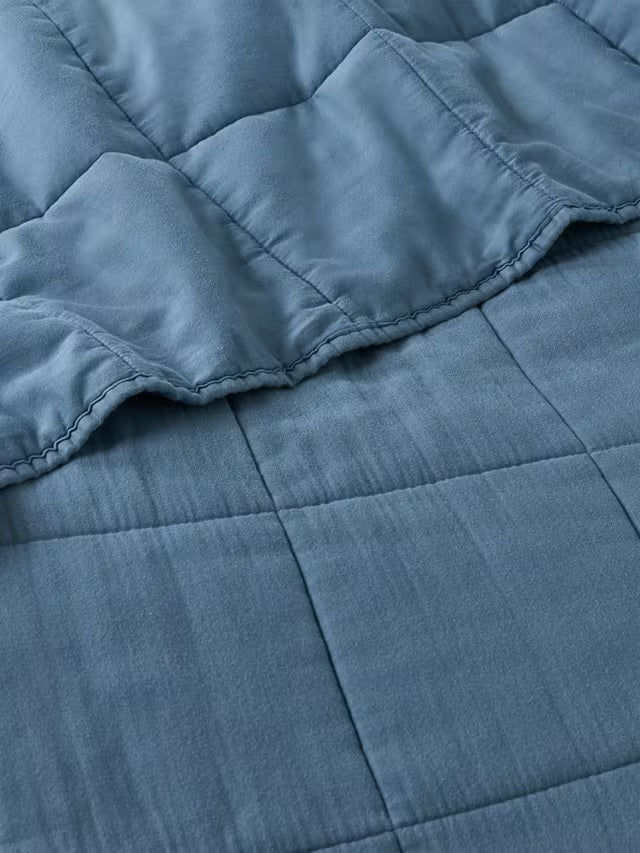 John Lewis Muslin Washed Quilted Bedspread Throw 220 x 220cm - Bluestone