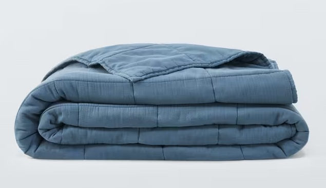 John Lewis Muslin Washed Quilted Bedspread Throw 220 x 220cm - Bluestone