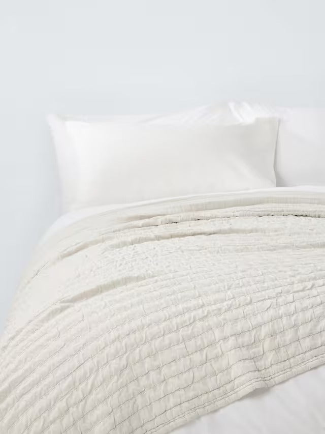 John Lewis Ruched Breathable 100% Cotton Bedspread 250 x 260cm - Greige