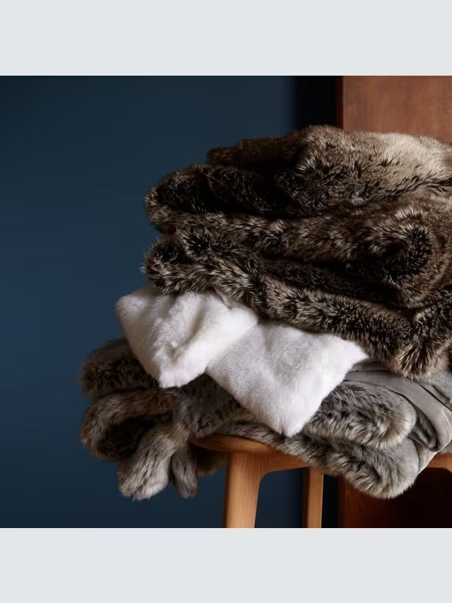 John Lewis Faux Fur Bedspread Throw Washable - Ombre Mocha - 150 x 120 cm