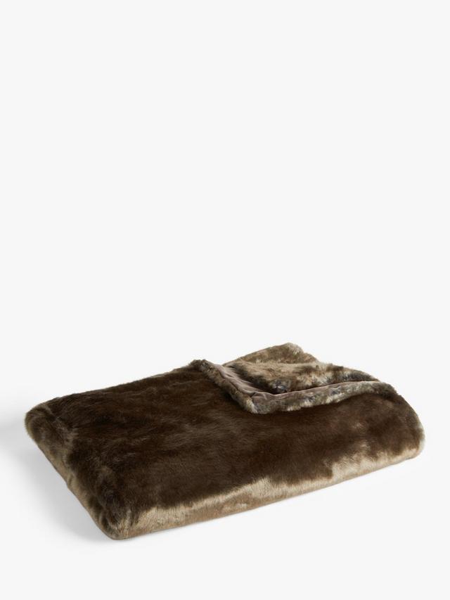 John Lewis Soft Cozy Faux Fur Decorative Sofa Throw 200 x 150cm - Brown