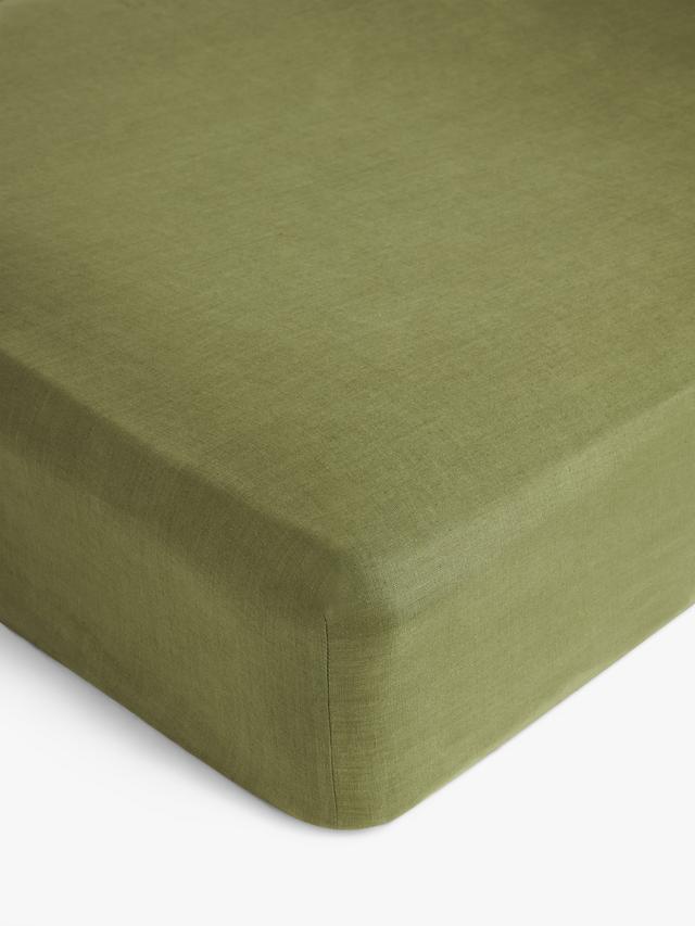 John Lewis Washed Linen Super King Deep Fitted Bed Sheet 180x200cm - Avocado