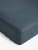 John Lewis Washed Linen 36cm Deep Fitted Sheet - Denim Blue - Super King