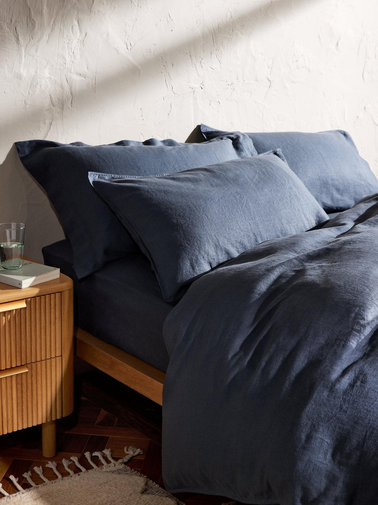 John Lewis Washed Linen 36cm Deep Fitted Sheet - Denim Blue - Super King