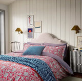 Land & Shore Rowallane Leaf Red/Blue Cotton Duvet Cover Set - Super King