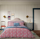 Land & Shore Rowallane Leaf Red/Blue Cotton Duvet Cover Set - Super King