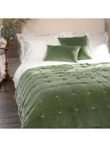 Christy Jaipur Bedspread Throw Velvet 100% Cotton 140 cm x 200 cm - Olive