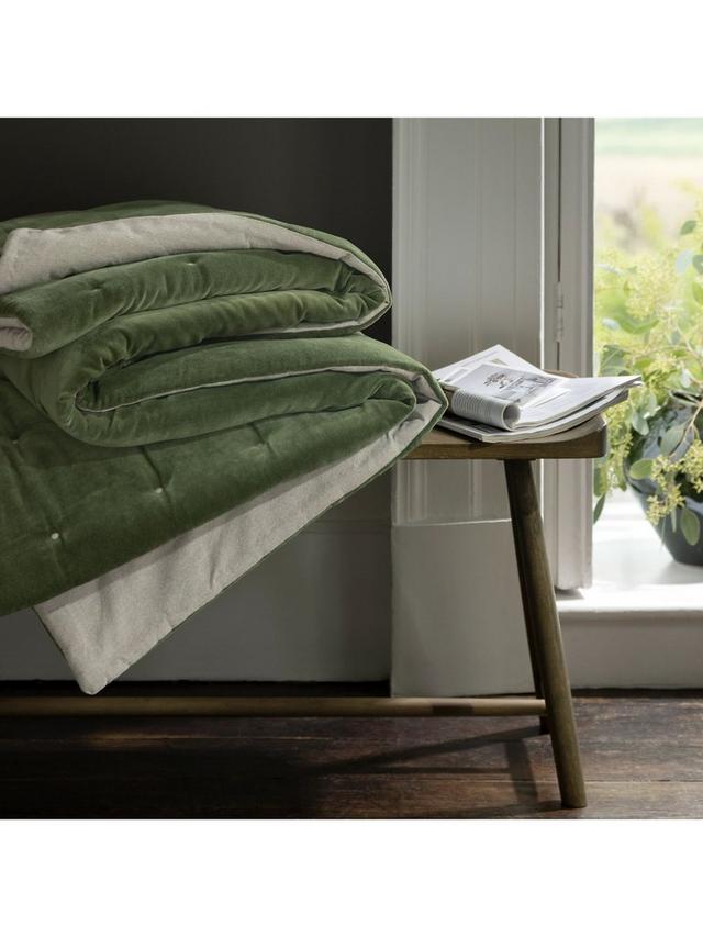 Christy Jaipur Bedspread Throw Velvet 100% Cotton 140 cm x 200 cm - Olive