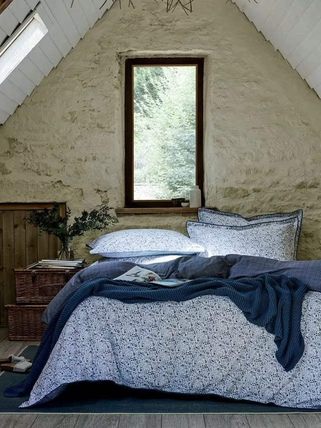 Christy Ditsy Gingham Woodland Cotton Duvet Cover Set - Blue - Super King